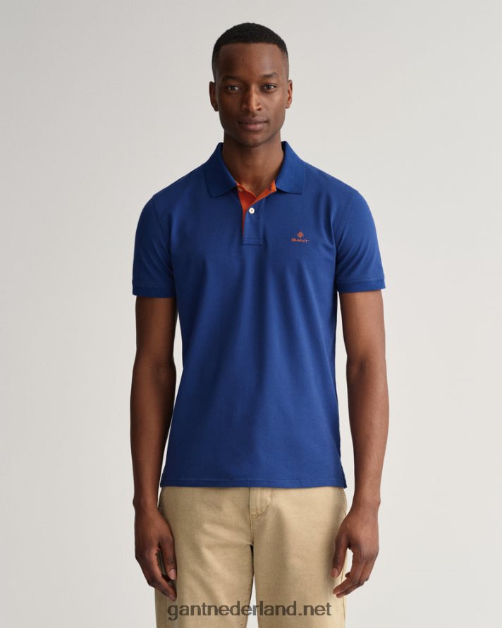 GANT Heren Diepblauw contrasterende kraag piqué rugger R4846096