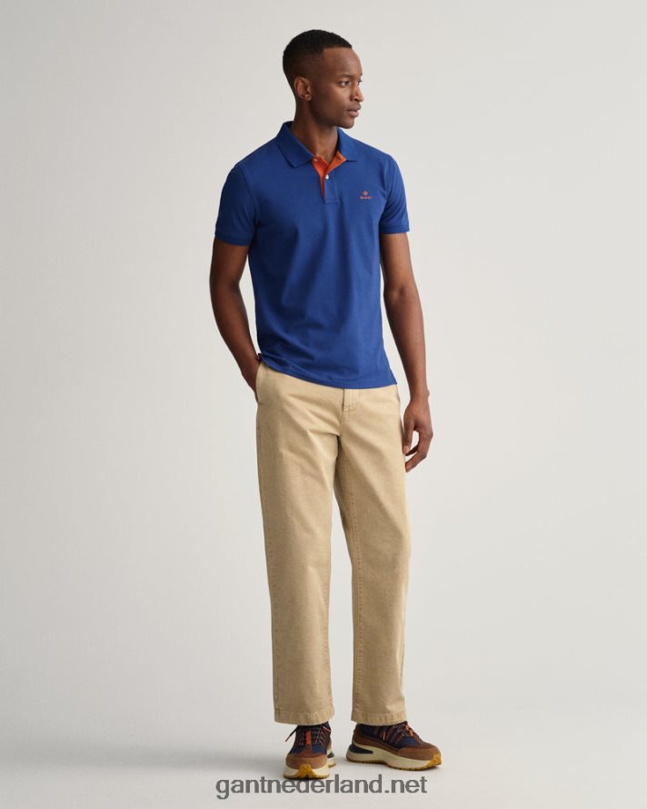 GANT Heren Diepblauw contrasterende kraag piqué rugger R4846096