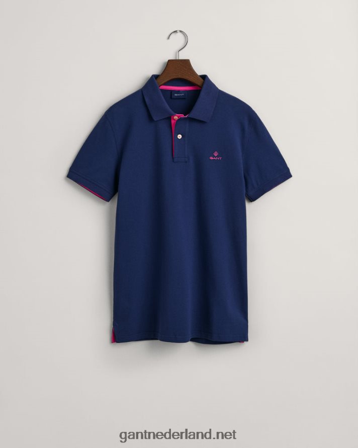 GANT Heren Perzisch blauw contrasterende kraag piqué rugger R48460120