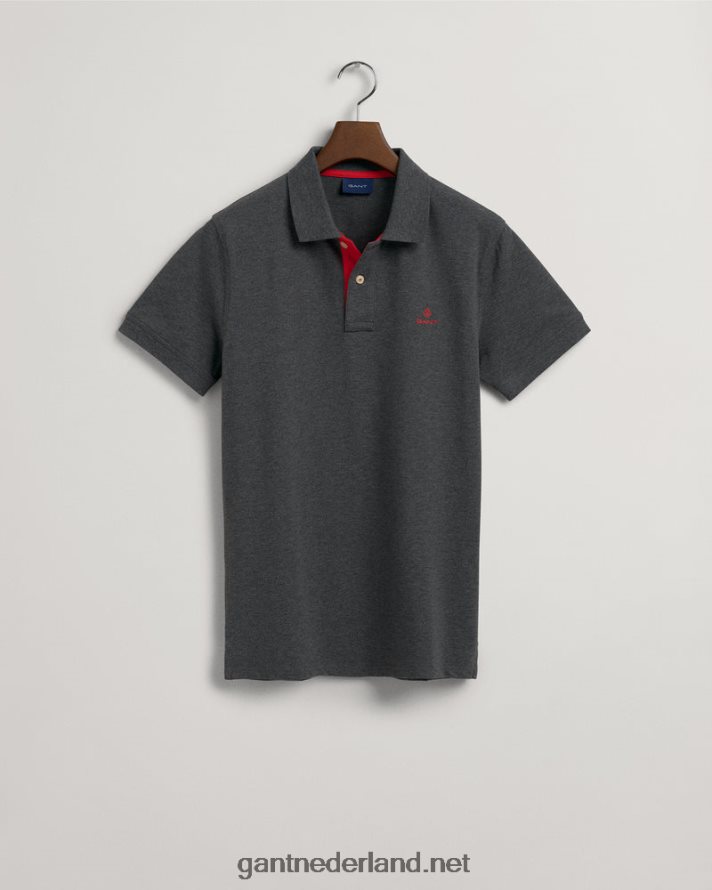 GANT Heren antraciet gemêleerd contrasterende kraag piqué rugger R48460115