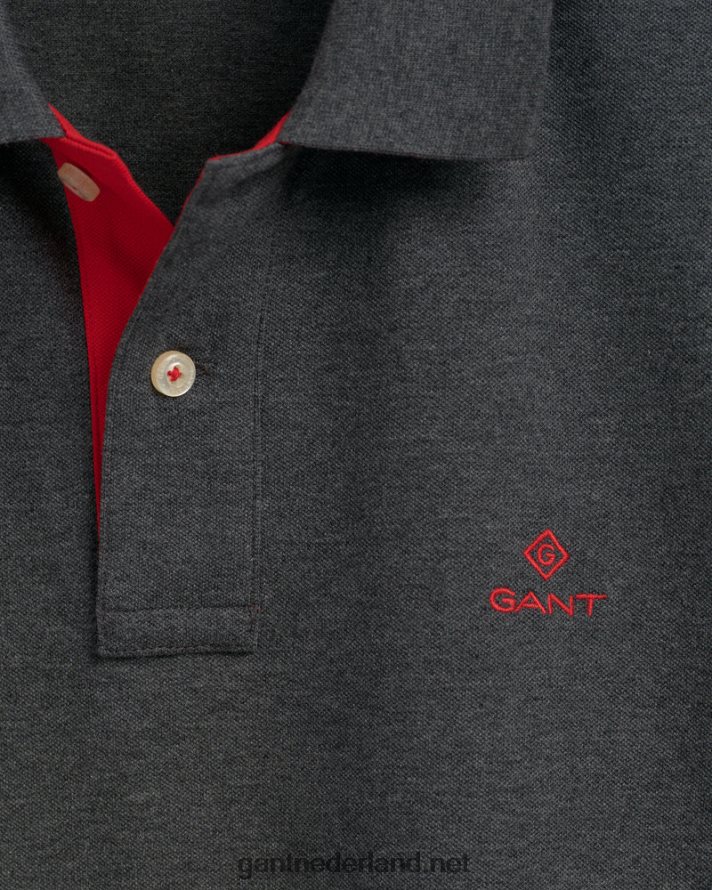 GANT Heren antraciet gemêleerd contrasterende kraag piqué rugger R48460115