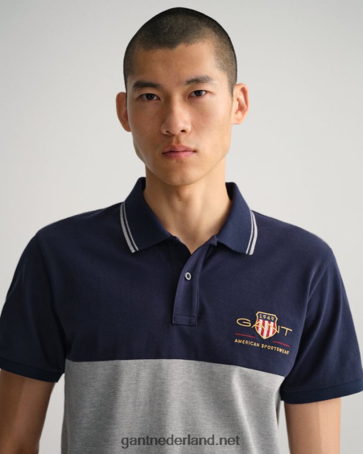 GANT Heren avond blauw archive shield block piqué poloshirt R48460130