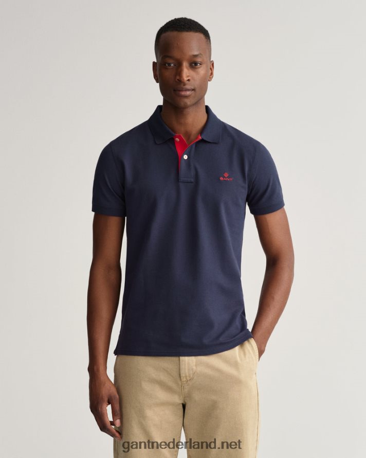 GANT Heren avond blauw contrasterende kraag piqué rugger R48460112