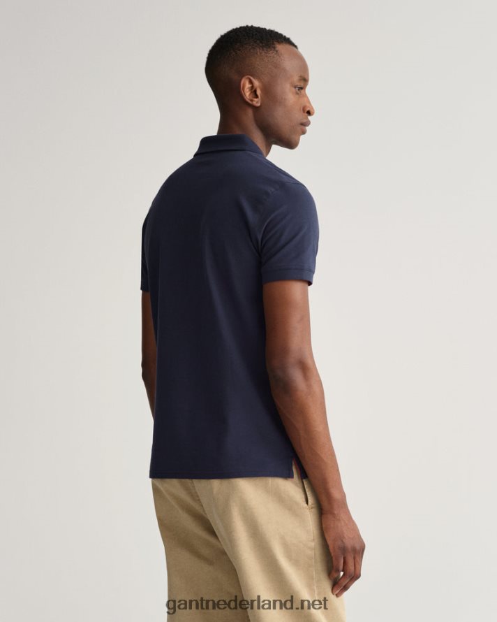GANT Heren avond blauw contrasterende kraag piqué rugger R48460112
