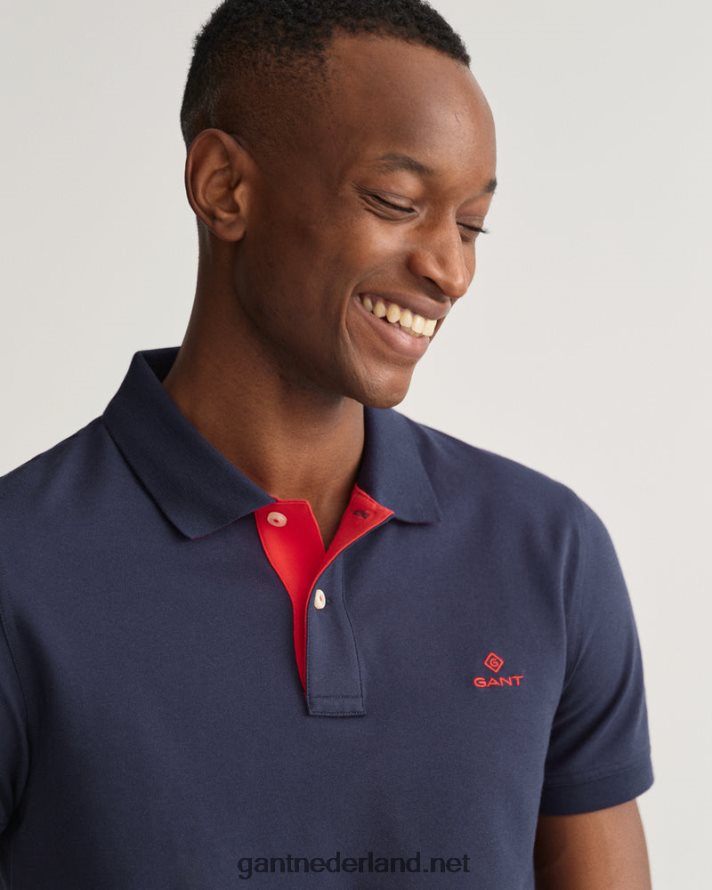 GANT Heren avond blauw contrasterende kraag piqué rugger R48460112