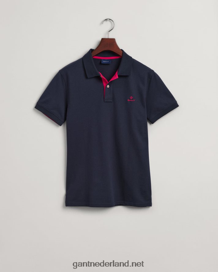 GANT Heren avond blauw contrasterende kraag piqué rugger R48460112