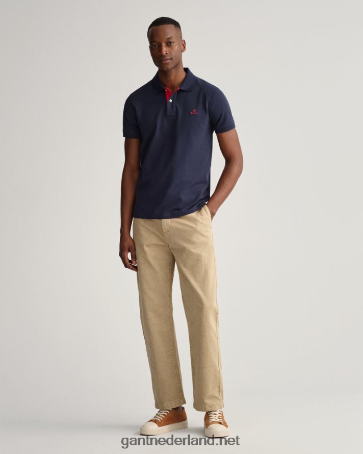 GANT Heren avond blauw contrasterende kraag piqué rugger R48460112