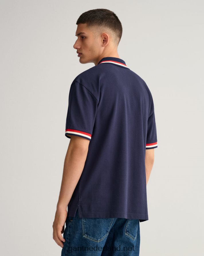 GANT Heren avond blauw piqué poloshirt met retro vlag R48460124