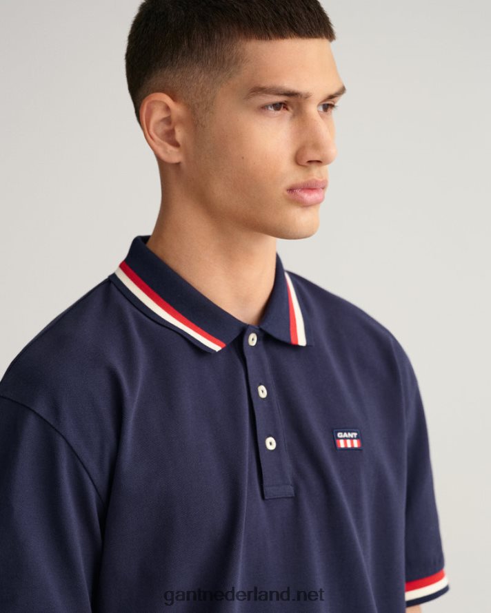 GANT Heren avond blauw piqué poloshirt met retro vlag R48460124