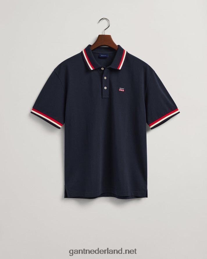 GANT Heren avond blauw piqué poloshirt met retro vlag R48460124