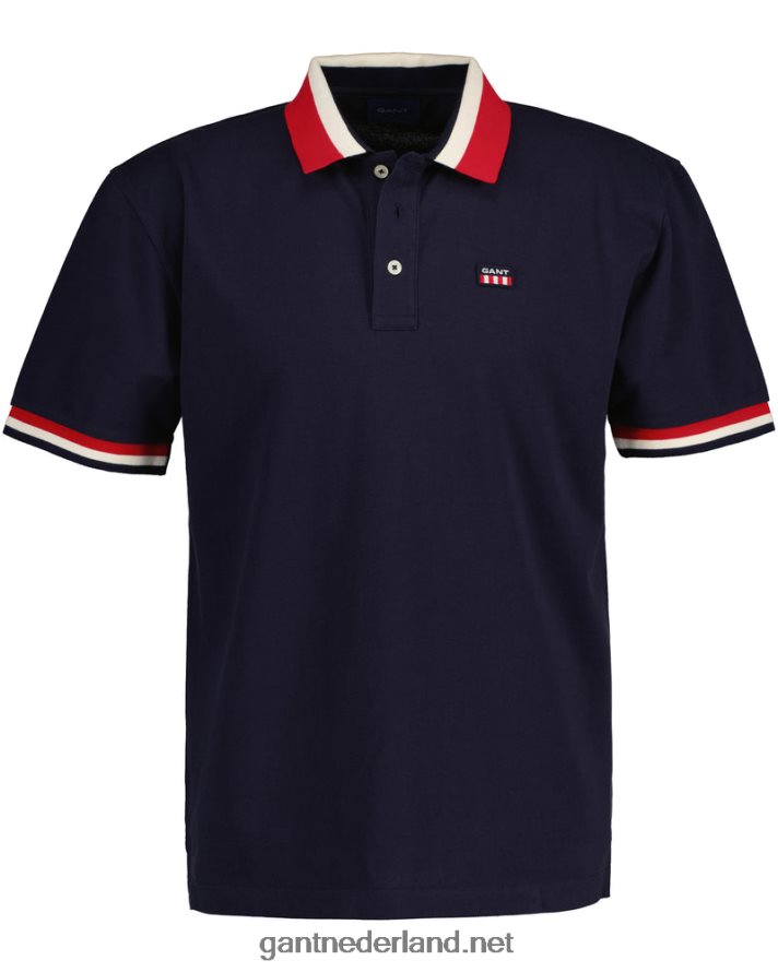 GANT Heren avond blauw piqué poloshirt met retro vlag R48460124