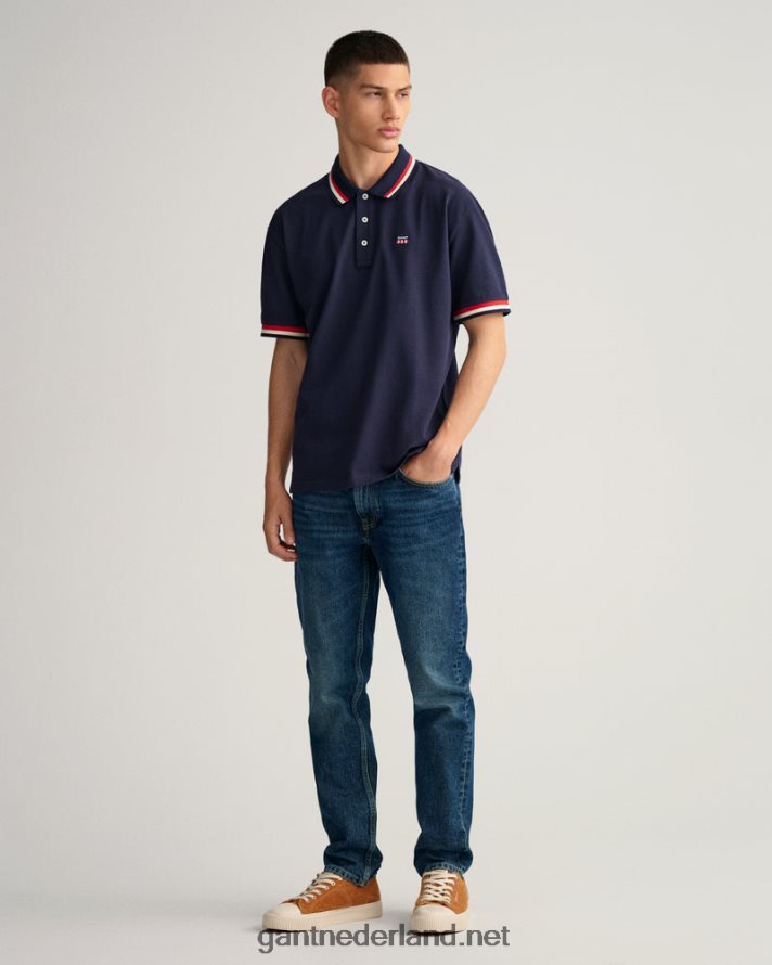 GANT Heren avond blauw piqué poloshirt met retro vlag R48460124