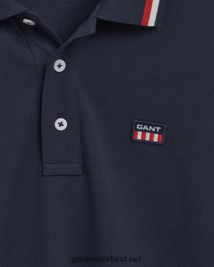 GANT Heren avond blauw piqué poloshirt met retro vlag R48460124