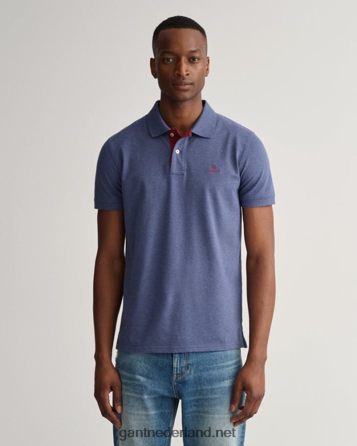 GANT Heren donker jeansblauw gemêleerd contrasterende kraag piqué rugger R48460100