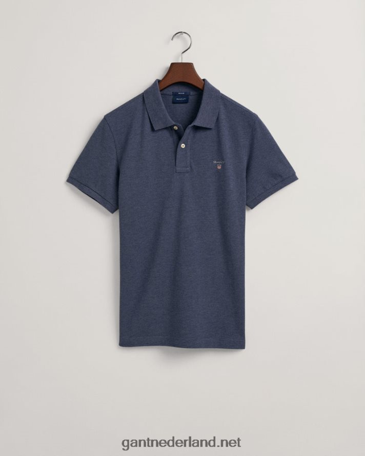GANT Heren donker jeansblauw gemêleerd origineel piqué poloshirt R48460113