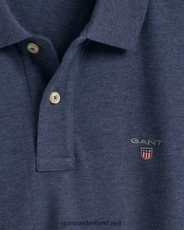 GANT Heren donker jeansblauw gemêleerd origineel piqué poloshirt R48460113