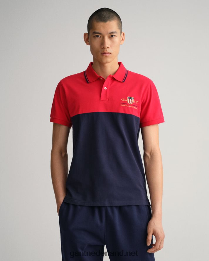 GANT Heren fel rood archive shield block piqué poloshirt R48460123