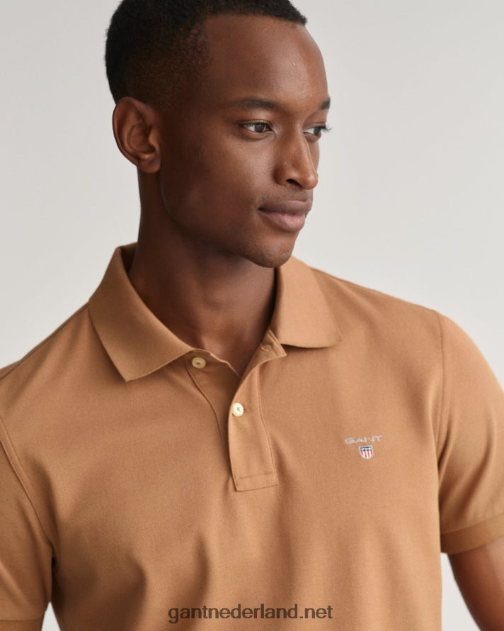 GANT Heren geroosterde walnoot origineel piqué poloshirt R4846098