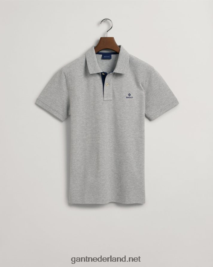 GANT Heren grijs gemêleerd contrasterende kraag piqué rugger R48460102