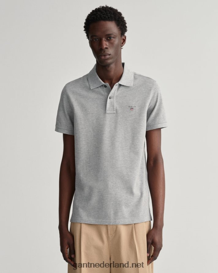 GANT Heren grijs gemêleerd origineel piqué poloshirt R48460116