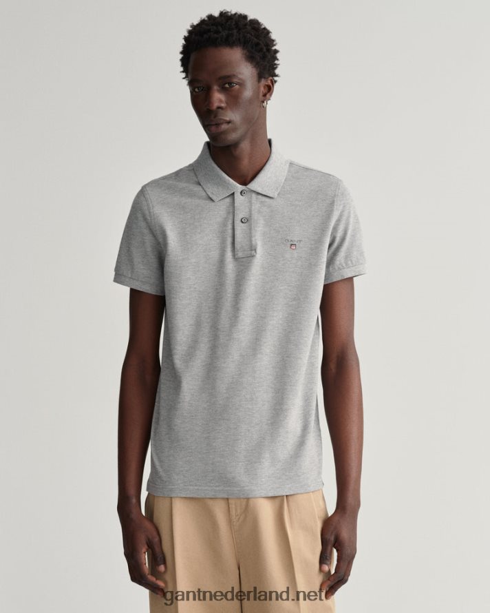 GANT Heren grijs gemêleerd origineel slim fit piqué poloshirt R48460108