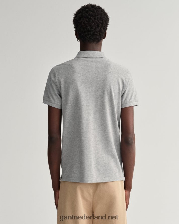 GANT Heren grijs gemêleerd origineel slim fit piqué poloshirt R48460108
