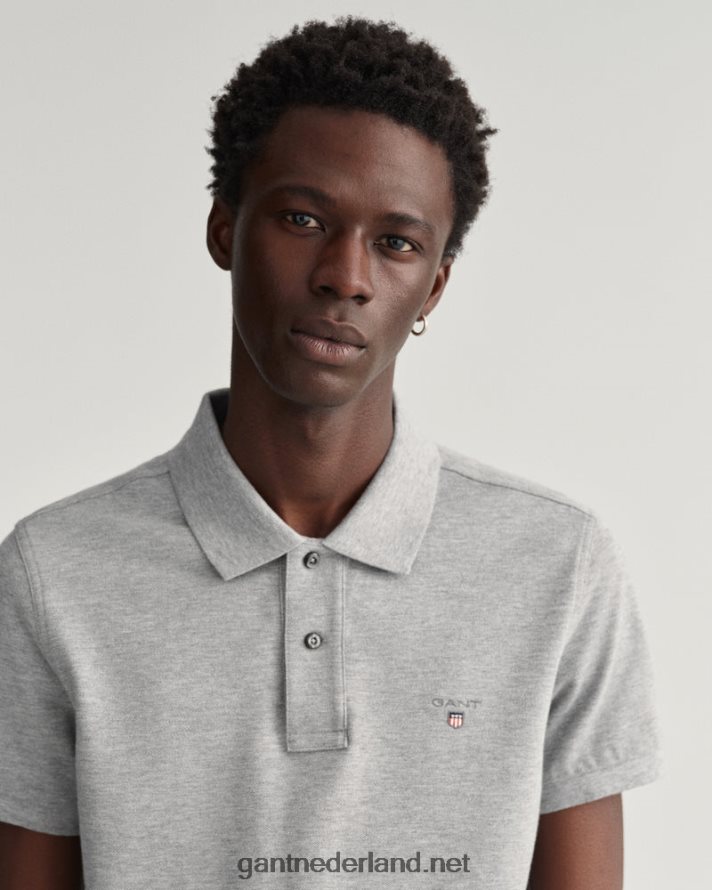 GANT Heren grijs gemêleerd origineel slim fit piqué poloshirt R48460108