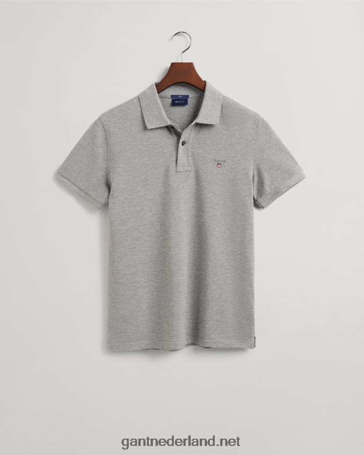GANT Heren grijs gemêleerd origineel slim fit piqué poloshirt R48460108
