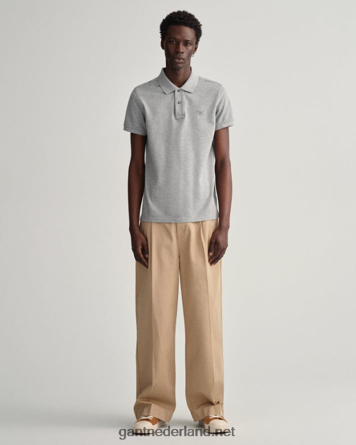 GANT Heren grijs gemêleerd origineel slim fit piqué poloshirt R48460108