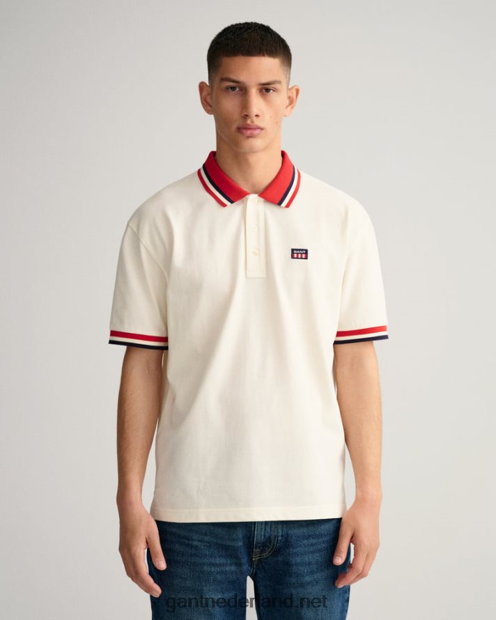 GANT Heren room piqué poloshirt met retro vlag R48460122