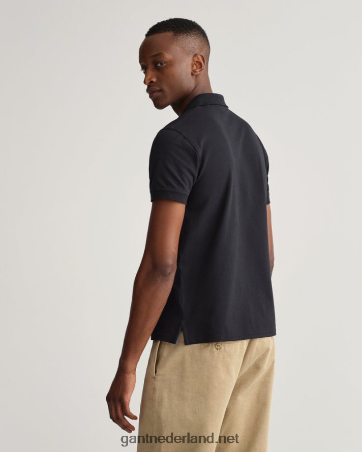 GANT Heren zwart contrasterende kraag piqué rugger R48460114