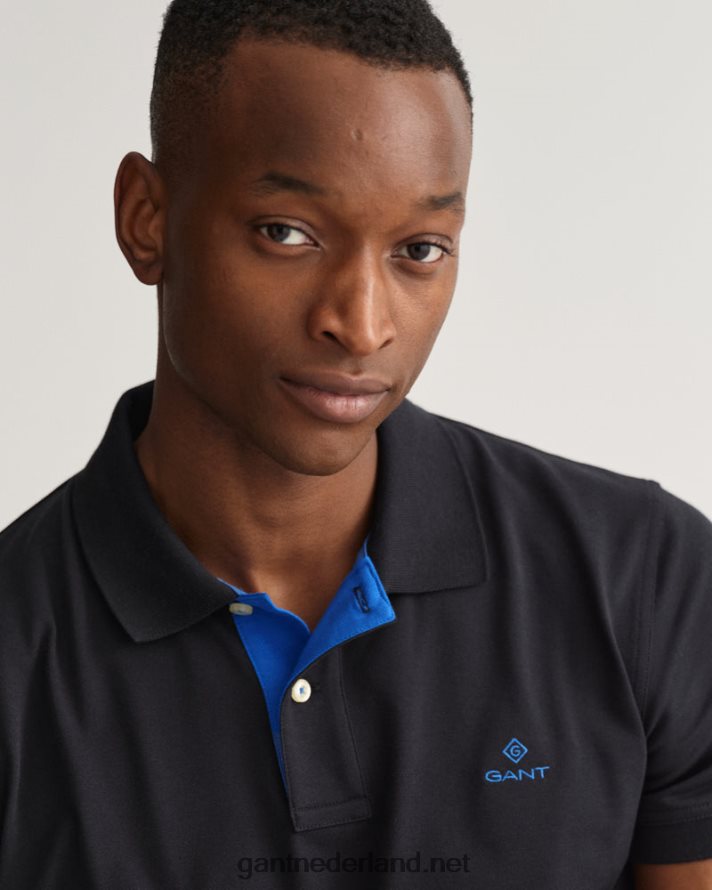 GANT Heren zwart contrasterende kraag piqué rugger R48460114