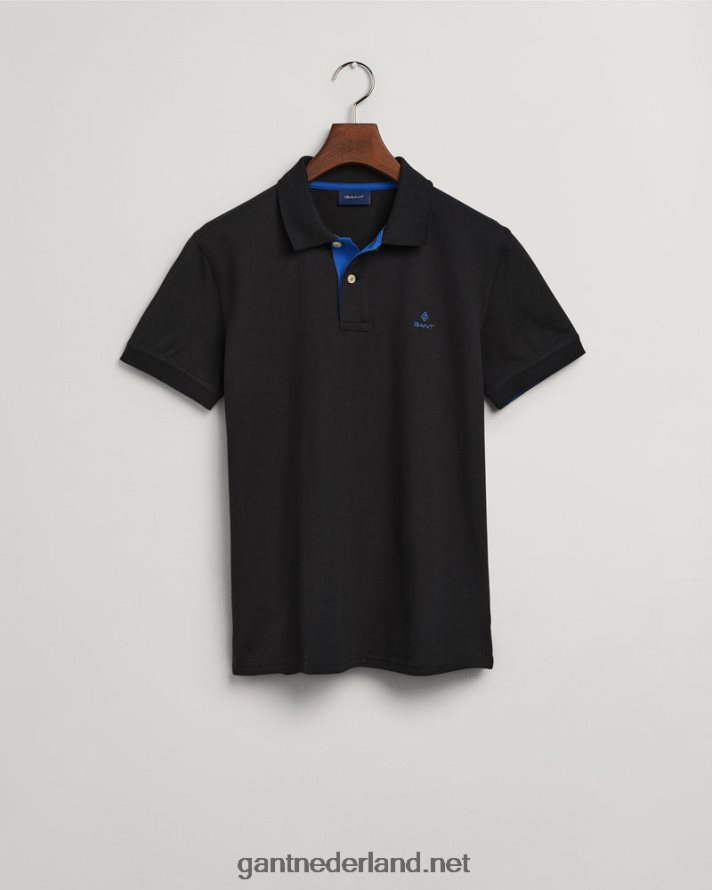 GANT Heren zwart contrasterende kraag piqué rugger R48460114