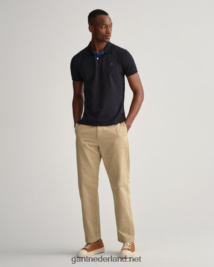 GANT Heren zwart contrasterende kraag piqué rugger R48460114