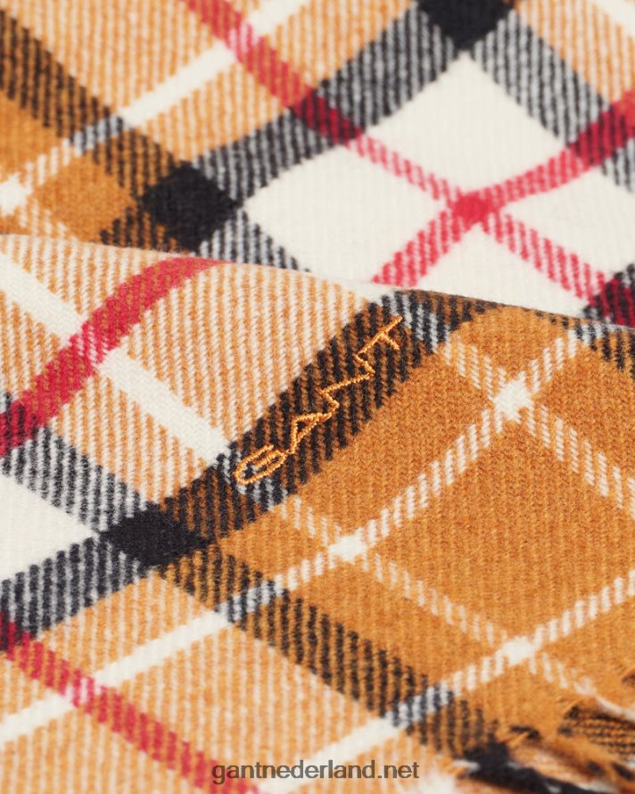 GANT Heren dk mosterd sinaasappel geruite wollen twill sjaal R48460569