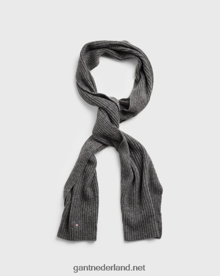 GANT Heren donkergrijs gemêleerd wollen gebreide sjaal R48460579