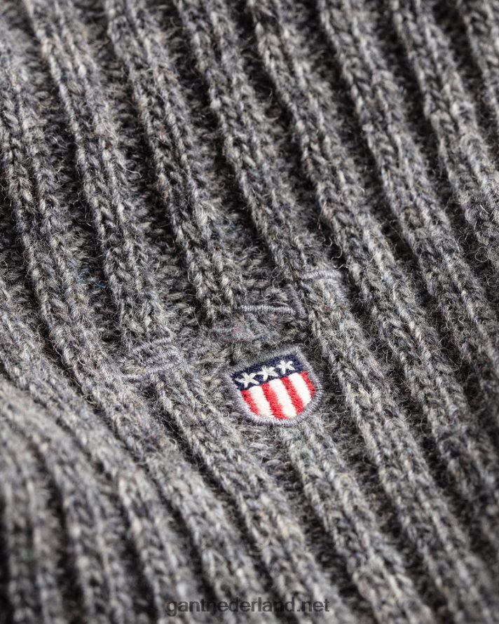 GANT Heren donkergrijs gemêleerd wollen gebreide sjaal R48460579