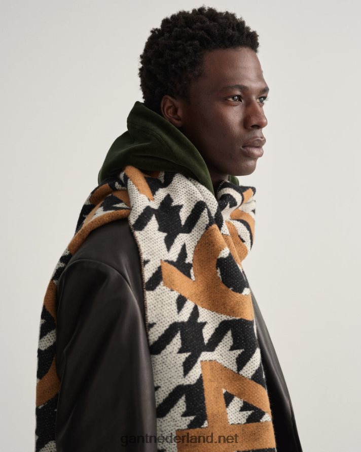 GANT Heren ebbenhout zwart Sjaal met pied-de-poule logo R48460563