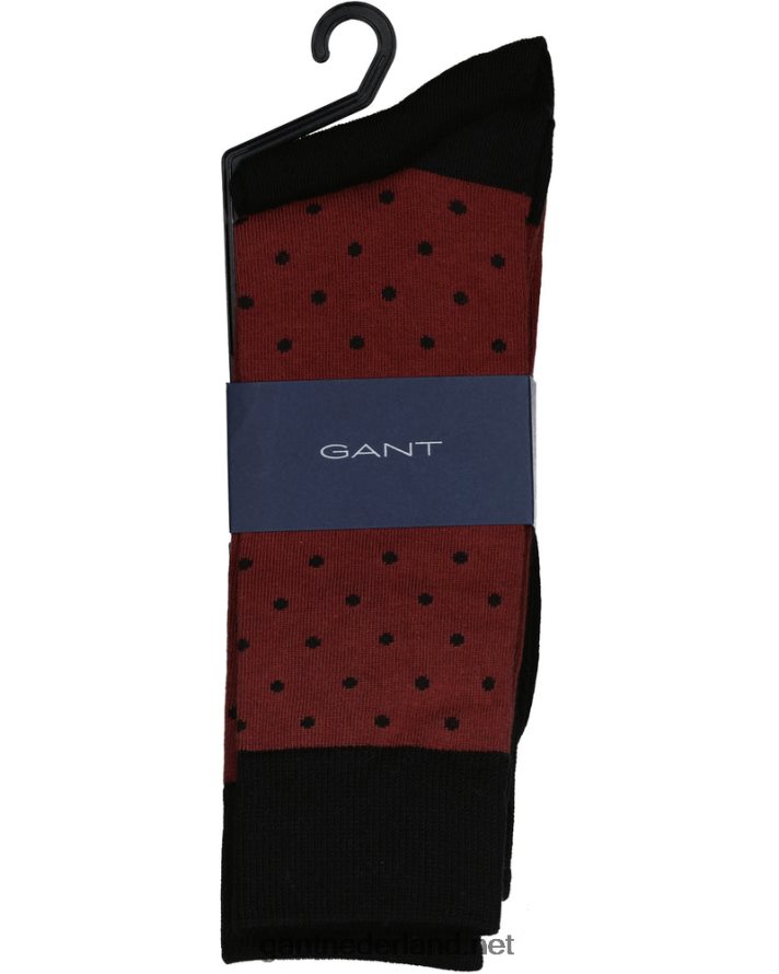GANT Heren bordeaux 2-pack effen en stippen sokken R48460534