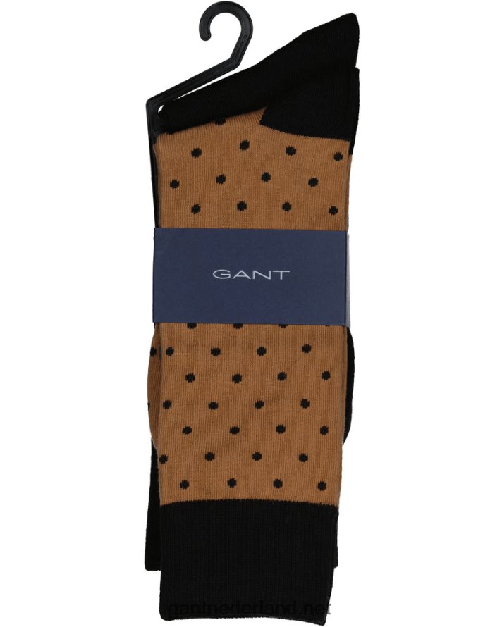 GANT Heren geroosterde walnoot 2-pack effen en stippen sokken R48460536