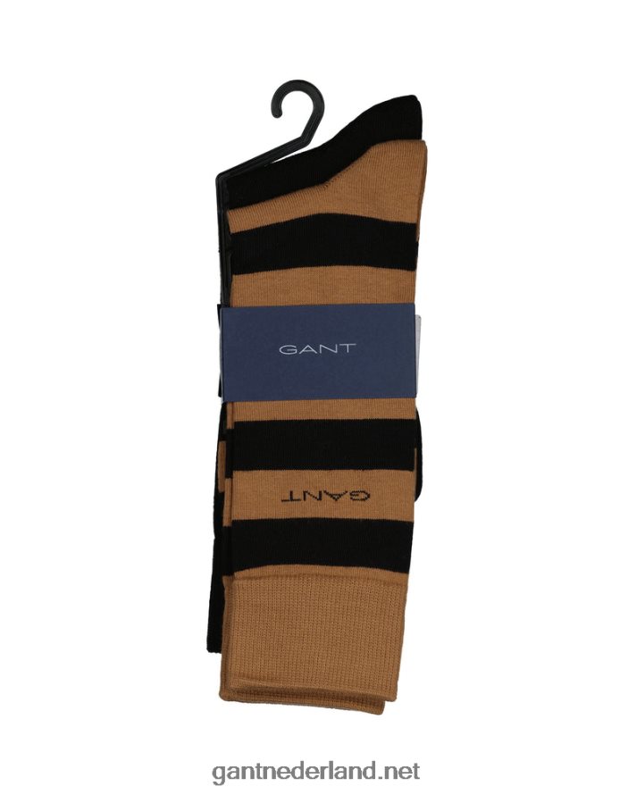 GANT Heren geroosterde walnoot 2-pack gestreepte en effen sokken R48460532