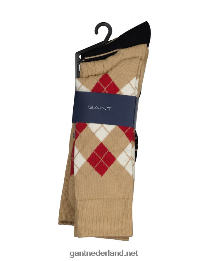 GANT Heren hazelnoot beige 3-pack argyle sokken R48460526