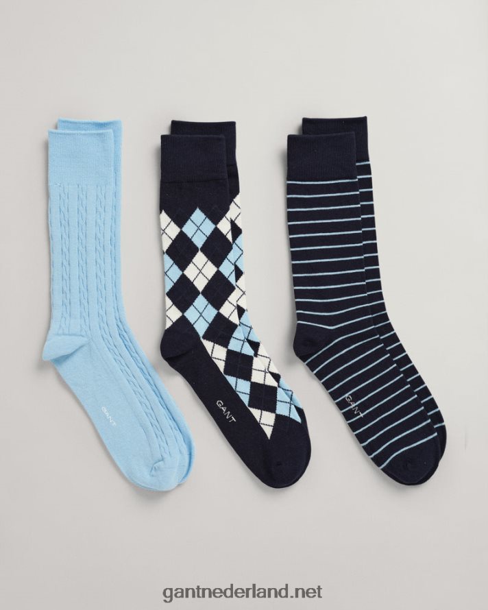 GANT Heren marinier 3-pack argyle sokken R48460531