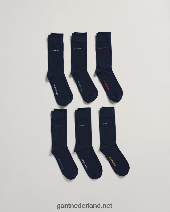 GANT Heren marinier 6-pack zachte katoenen sokken R48460537
