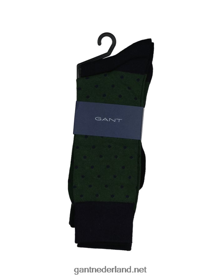 GANT Heren storm groen 2-pack effen en stippen sokken R48460523