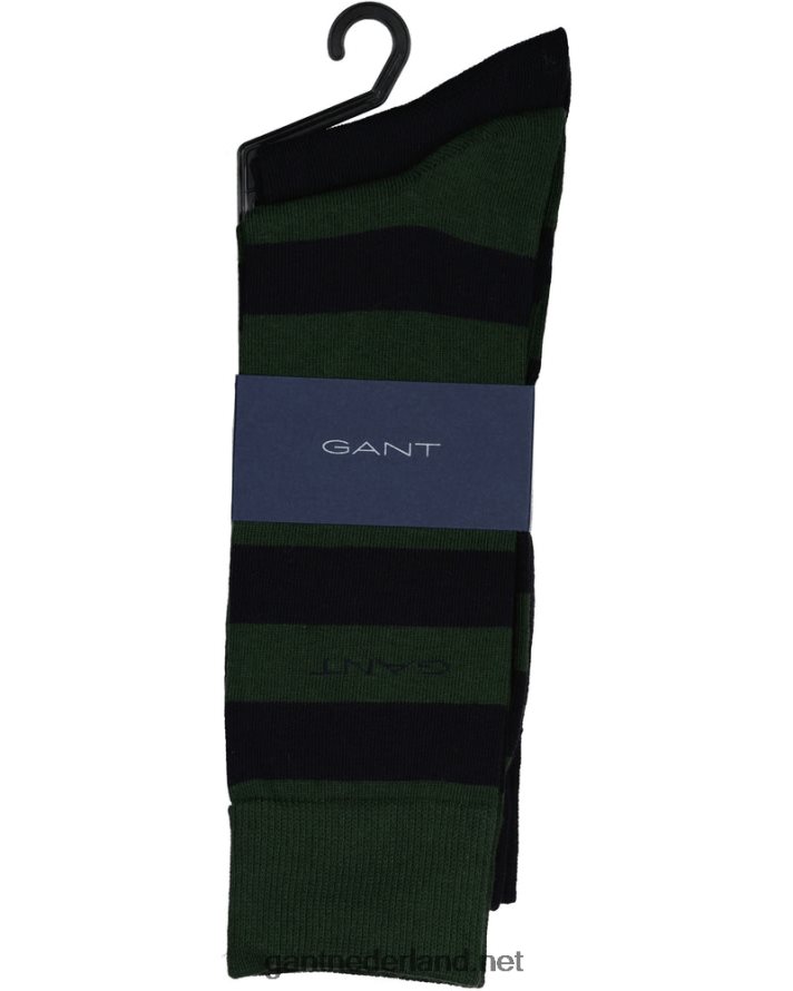 GANT Heren storm groen 2-pack gestreepte en effen sokken R48460515