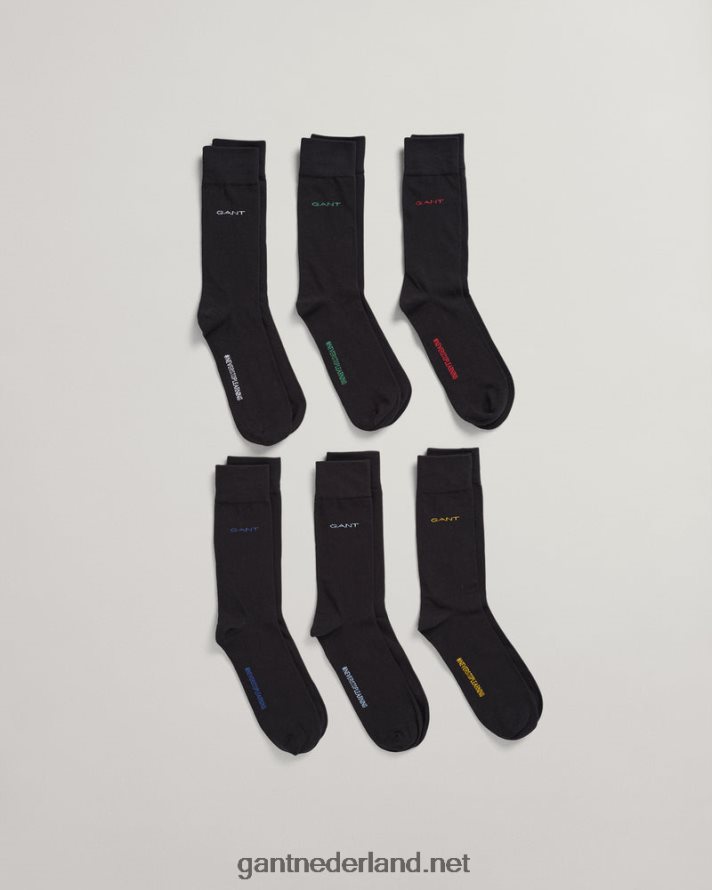 GANT Heren zwart 6-pack zachte katoenen sokken R48460529