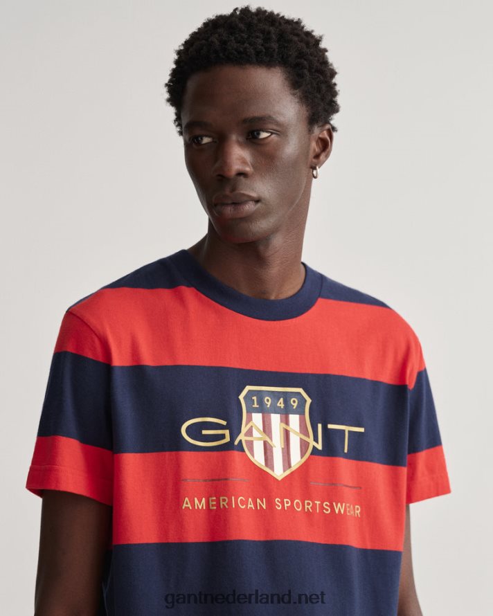 GANT Heren fel rood T-shirt met gestreept archiefschild R48460165