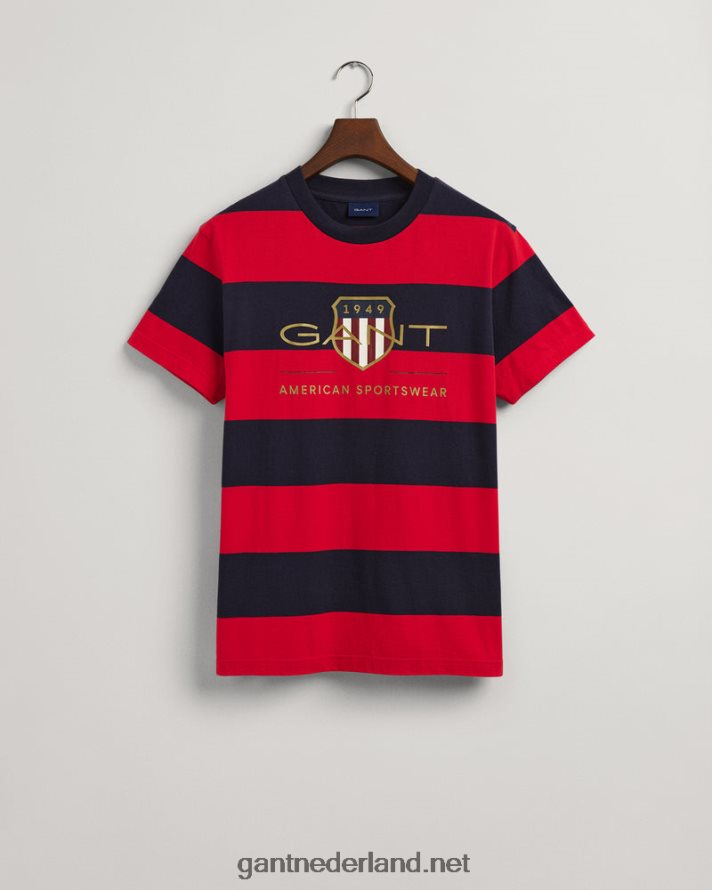 GANT Heren fel rood T-shirt met gestreept archiefschild R48460165