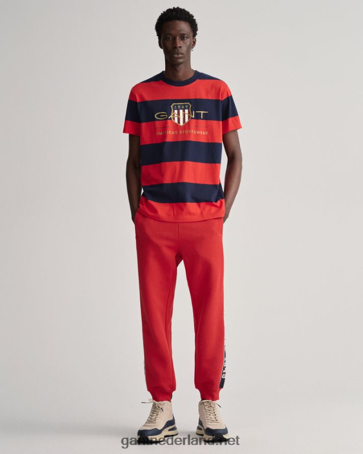 GANT Heren fel rood T-shirt met gestreept archiefschild R48460165
